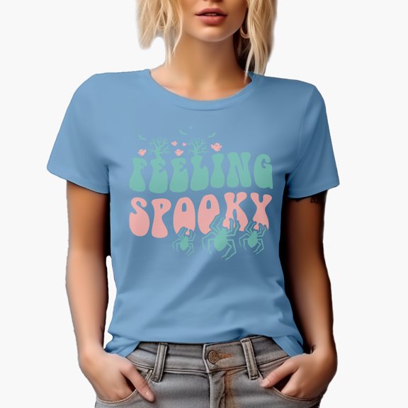 Feeling Spooky, Groovy Retro Wavy Text Merch Gift, Baby Blue T-Shirt, 3XL