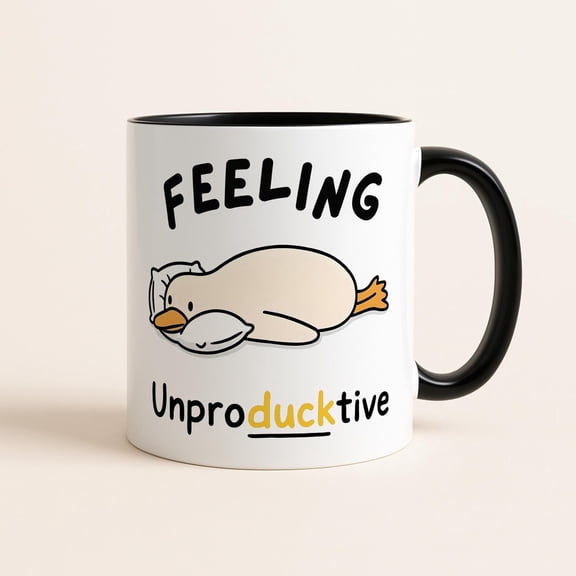 Feeling Unproductive Duck Mug, Funny Coworker Coffee Mug, Novelty Office Work Gift, Lazy Duck Pun Cup, Gift for Procrastinators