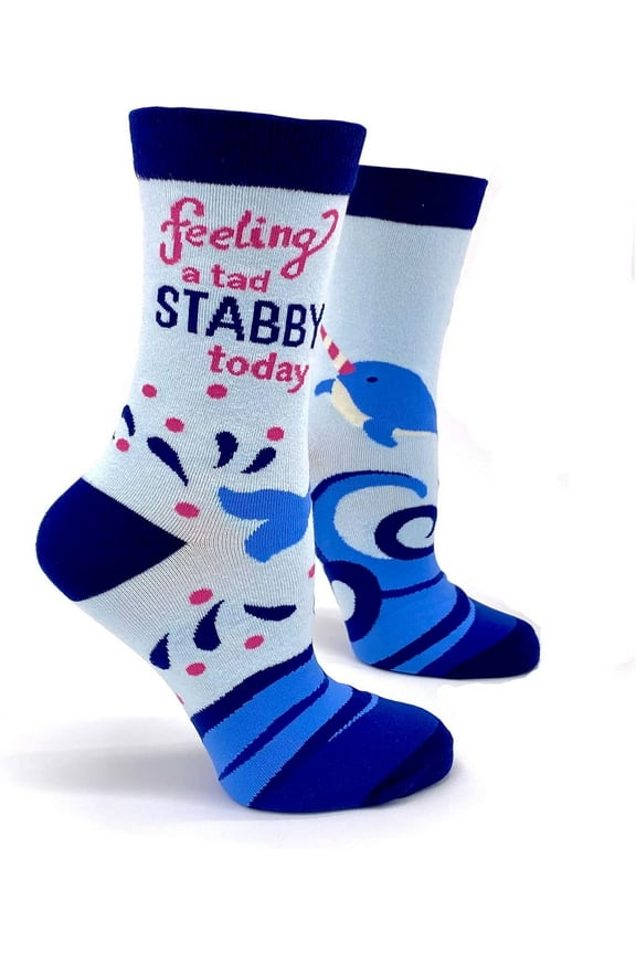 Feeling a Tad Stabby Today Funny Narwhal Novelty Crew Socks for Women