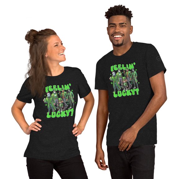 Feeling lucky Saint Patrick's Day Irish horror movie character Unisex t-shirt (Black Heather, 5XL)