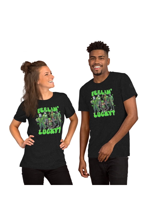 Feeling lucky Saint Patrick's Day Irish horror movie character Unisex t-shirt (Black Heather, 5XL)