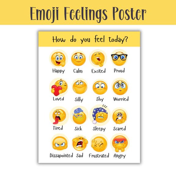 Feelings Chart, Emoji Feelings Poster, Today I Feel, How Do You Feel Today? Feelings Sign, Safe Space, Calm Down Corner, Self Regulation Aid, Unframed Paper Poster 8x10in