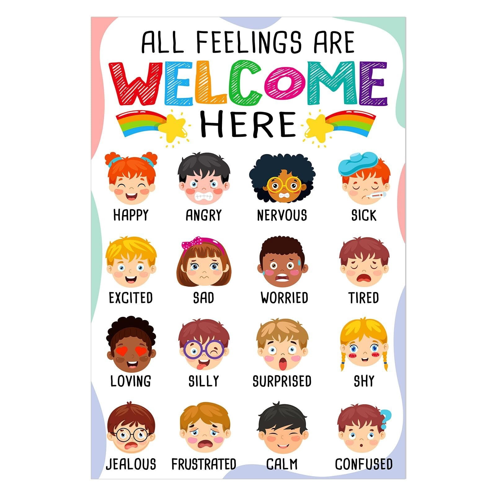 Feelings Chart for Kids - Emotions Learning Mental Health Poster for Toddlers Feelings Educational Calming Corner Teacher Must Haves for Classroom poster