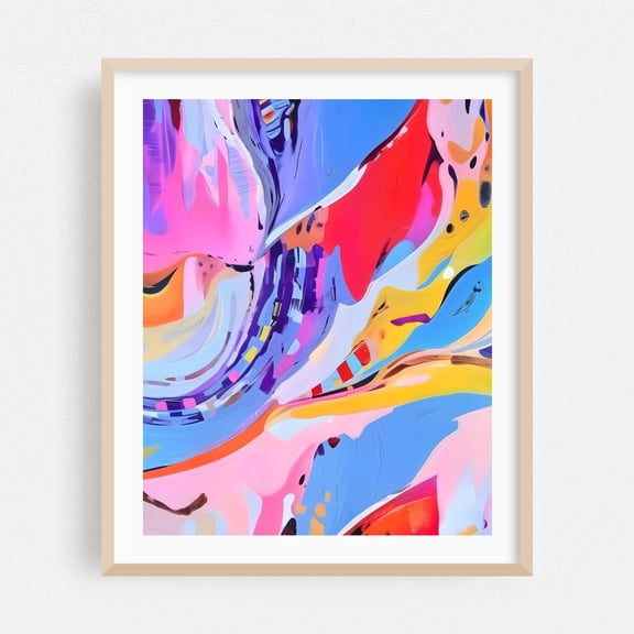 Feelings Gone Wild - India Painting Abstract Modern Art Psychedelic Surrealism Geometric Pop Art Oak Framed Wall Art Print 9 x 12 inches