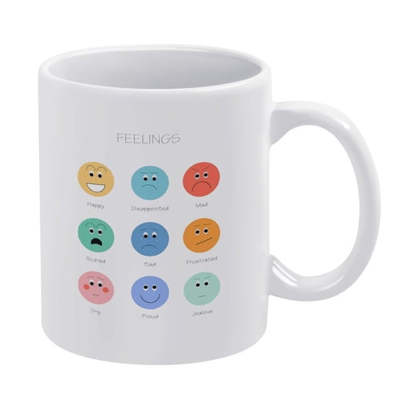 Feelings Mug, Emotions Kids Room Educational Mug for Bedroom,Home School,Funny Coffee Mug,Man Cave Prints,The Best Gift for Colleagues, Parents, And Grandparents, 110z Men And Women