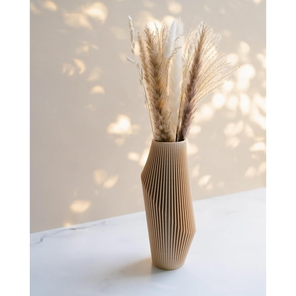 Feels Good to Hold, Scent Infusing Boho Vase for Pampas Grass, Modern Vase, Passive Diffuser Pampas Grass Vase, Neutral Home Decor, Soothingly Textured, Wood Vase, Beige Vase