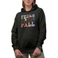thumbnail image 1 of Feels Like Fall, Autumn Season Themed, Groovy Retro Wavy Text Merch Gift, Black Hooded Sweatshirt or Hoodie, XL, 1 of 5