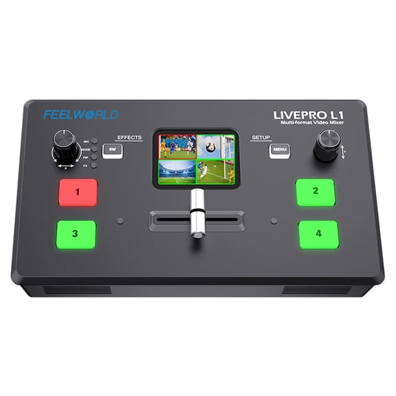 Feelworld LivePro L1 V1 L1V1 Multi-Camera Video Live Stream Mixer Switcher 4 HDMI Inputs USB 3.0 Output Live Streaming, w/Audio in and Audio Out
