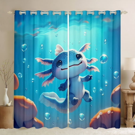 Feelyou 3D Axolotl Animal Black Out Curtains for Kids, Dreamy Marine Sealife Curtains Pack of 2 (42x63 Each), Ocean Animal Theme Bedroom Curtains, Black Out Curtains Decor