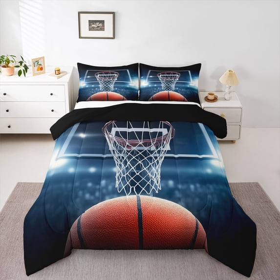Feelyou 3D Basketball Print Bedding Comforter Set, Modern Ball Game Lover Twin Comforter Sets, Teen Boy Girl Kid Reversible Bedding Set, Breathable Home Decor, 2pcs