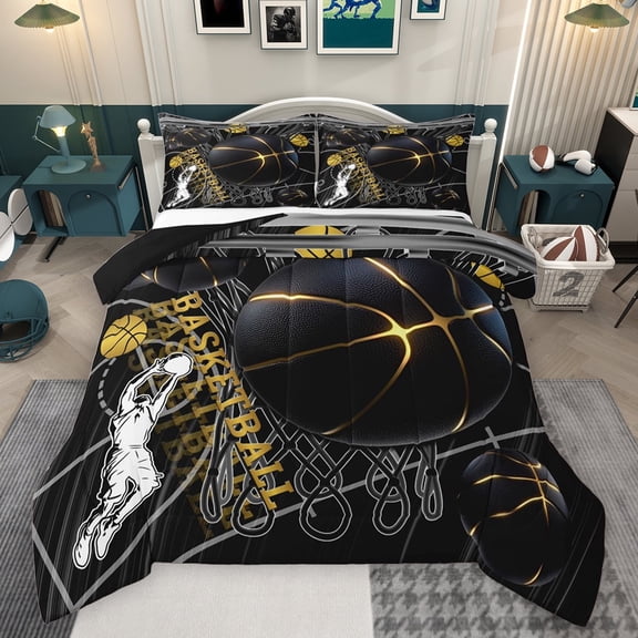 Feelyou 3D Basketball Print Queen Comforter Set, Modern Sport Athlete Bedding Sets, Ball Game Lover Reversible Bedding Comforter Set, Ultra Soft Bedroom Decor, 3pcs