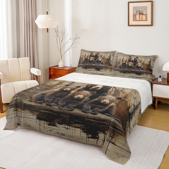 Feelyou 3D Bear Family Twin Sheet Sets, Farmhouse Lodge Cabin Bedding, 3 Pieces