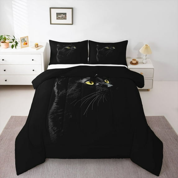 Feelyou 3D Black Cat Twin Comforter Sets, Kitten Animal Lover Bedding Set, 2 Pieces