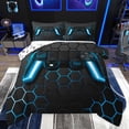 thumbnail image 1 of Feelyou 3D Blue Gamepad Queen Comforter Set for Boy, Video Games Controller Bedding Sets, Neon Gradient Honeycomb Reversible Bedding Comforter Set, Lightweight Room Decor, 3pcs, 1 of 9
