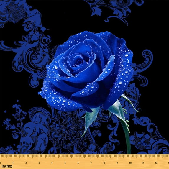 Feelyou 3D Blue Rose Fabric by the Yard 5 Yards for Kid, Bohemian Damask Print Home Decor Fabric by the Yard, Romantic Valentines Day Sewing Fabric, Microfiber Bedroom Decor