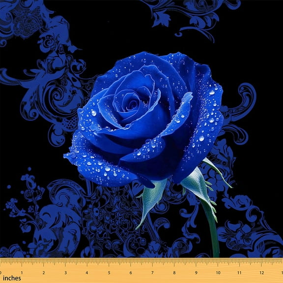 Feelyou 3D Blue Rose Fabric by the Yard 5 Yards for Kid, Bohemian Damask Print Home Decor Fabric by the Yard, Romantic Valentines Day Sewing Fabric, Microfiber Bedroom Decor