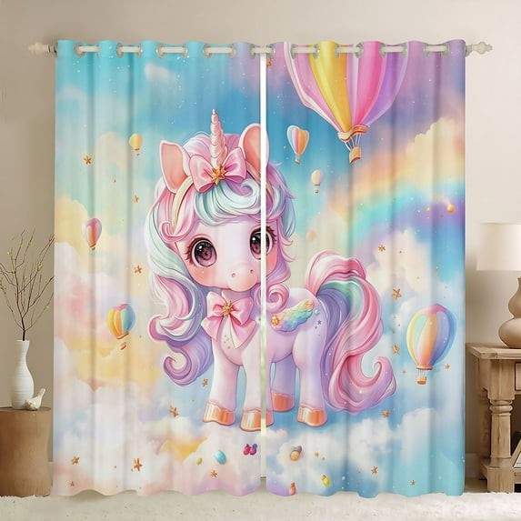 Feelyou 3D Bowknot Unicorn Black Out Curtains for Kids, Fairy Tale Galaxy Curtains Pack of 2 (42x63 Each), Dreamy Animal Theme Bedroom Curtains, Blackout Curtains Room Decor