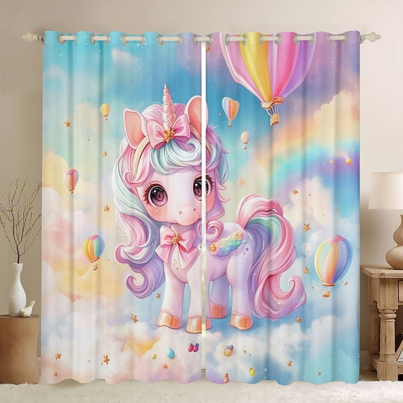 Feelyou 3D Bowknot Unicorn Black Out Curtains for Kids, Fairy Tale Galaxy Curtains Pack of 2 (42x63 Each), Dreamy Animal Theme Bedroom Curtains, Blackout Curtains Room Decor