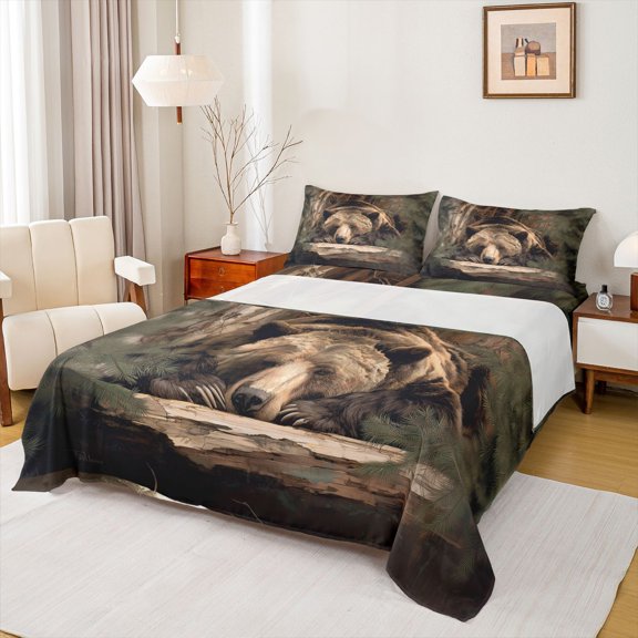 Feelyou 3D Brown Bear Twin Sheet Sets, Farmhouse Animal Wildlife Bedding, 3pcs
