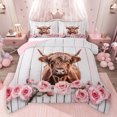 thumbnail image 1 of Feelyou 3D Brown Cow Bedding Comforter Set for Teen, Romantic Pink Rose Twin Comforter Sets, Rustic Lodge Cabin Reversible Bedding Set, Luxury Bedroom Decor, 2 Pieces, 1 of 9