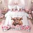 thumbnail image 1 of Feelyou 3D Brown Cow Twin Bedding Sets 7-Piece for Teen, Romantic Pink Rose Bedding Comforter Set, Rustic Lodge Cabin Reversible Sheet Sets, Luxury Bedroom Decor, 1 of 9