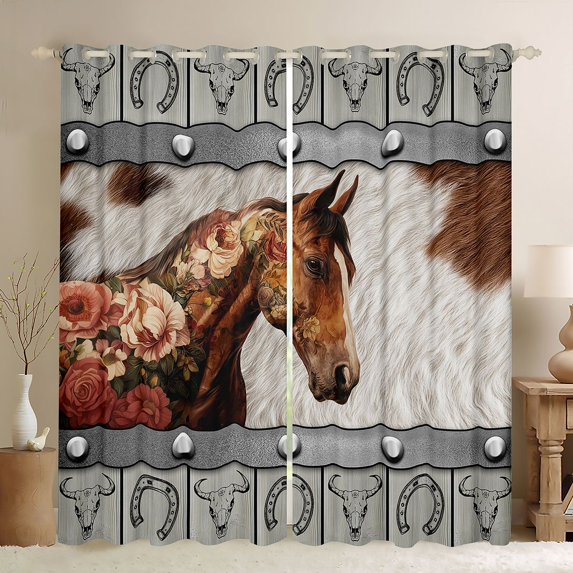 Feelyou 3D Brown Horse Blackout Curtains Set of 2 (52x84 Each), Hippie Window Curtains