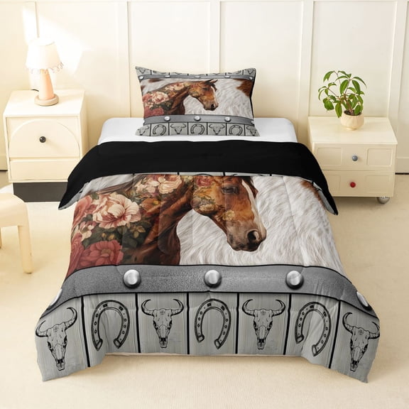 Feelyou 3D Brown Horse Twin Comforter Sets, Hippie Bedding Set, 2 Pieces
