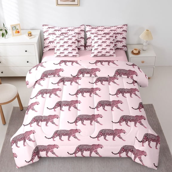 Feelyou 3D Cheetah Leopard Twin Bedding Sets 7pcs, Animal Lover Bedding Comforter Set