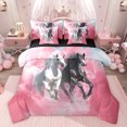 thumbnail image 1 of Feelyou 3D Couple Horse Twin Bedding Sets 7-Piece for Kids, Kawaii Rustic Animal Bedding Comforter Set, Pink Watercolor Reversible Sheet Sets, Luxury Bedroom Decor, 1 of 9