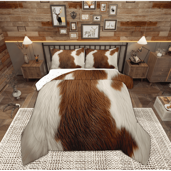 Feelyou 3D Cow Print Bedding Comforter Set for Adult, Modern Fashion Twin Comforter Sets, Rustic Farmhouse Reversible Bedding Set, Microfiber Bedroom Decor, 2-Piece