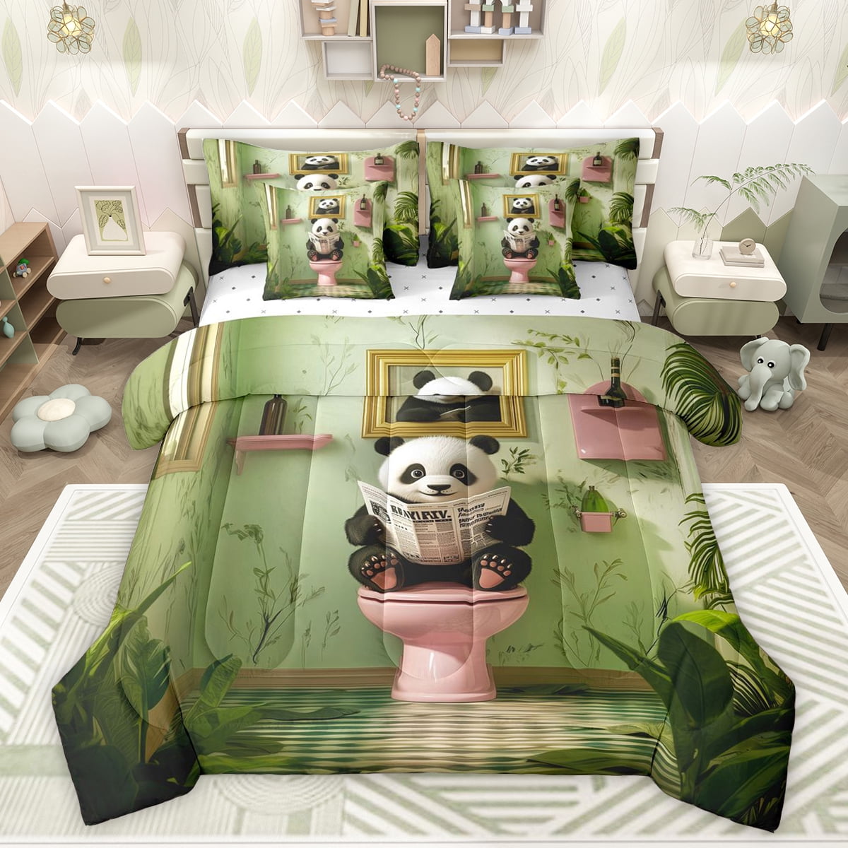 Feelyou 3D Cute Panda Bedding Comforter Set 7pcs for Teens, Kawaii ...
