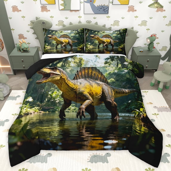 Feelyou 3D Dinosaur Kids Queen Comforter Set, Jungle Animal Bedding Comforter Set, 3pcs