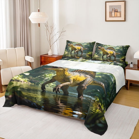 Feelyou 3D Dinosaur Kids Queen Sheet Sets, Jungle Animal Bed Set, 4-Piece