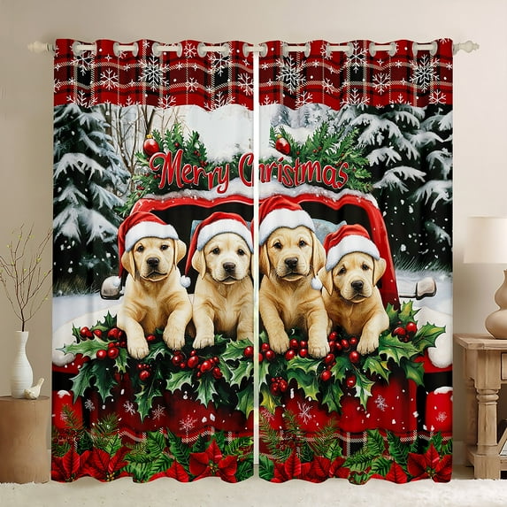Feelyou 3D Dog Curtains (2, 42x63), Teens Xmas Poinsettia Red Plaid