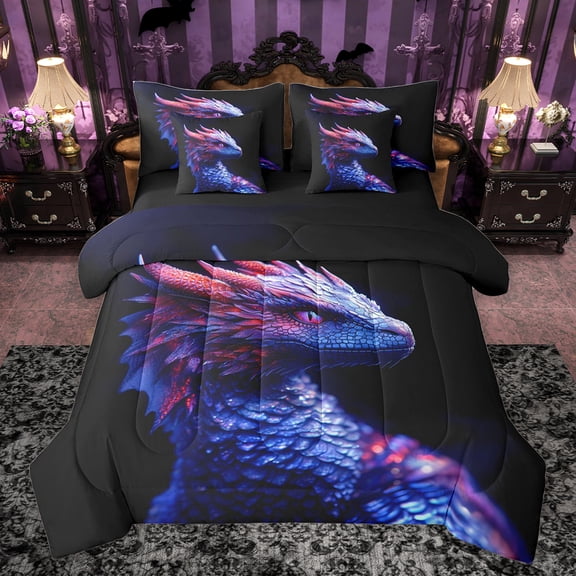 Feelyou 3D Dragon Bedding Comforter Set 7pcs for Boys, Kawaii Cartoon Animal Queen Bedding Sets, Dreamy Wildlife Theme Reversible Queen Sheet Sets, Lightweight Room Decor