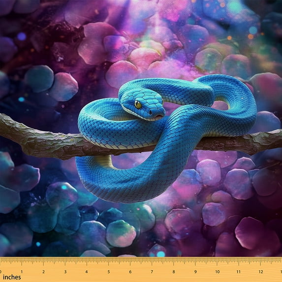 Feelyou 3D Dreamy Snake Fabric by the Yard 1 Yard, Purple Blue Sewing Fabric, Magic Wildlife Animal Home Decor Fabric by the Yard, Lightweight Room Decor