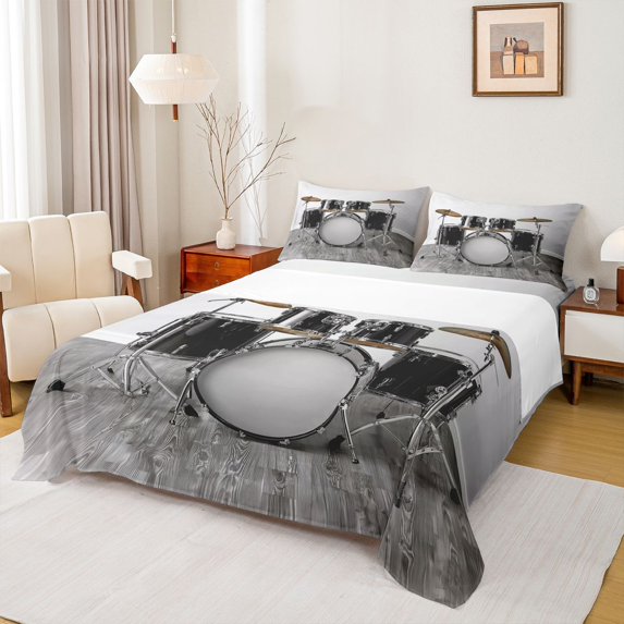 Feelyou 3D Drum Boys Twin Sheet Sets, Rock and Roll Music Bedding, 3 Pieces