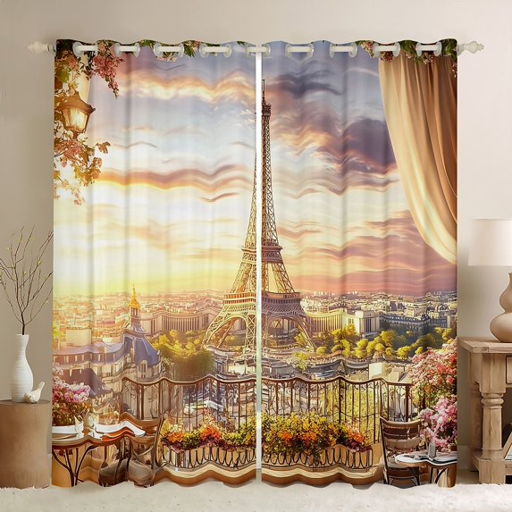 Feelyou 3D Eiffel Tower Blackout Curtains Set of 2 (52x84 Each), Romantic Paris City Window Curtains, Couple Anniversary Curtains and Drapes, Curtains and Drapes Decor