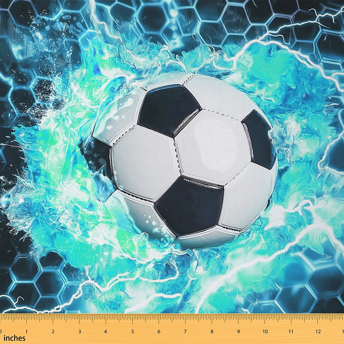 Feelyou 3D Football Kids Fabric by the Yard 10 Yards for Kid, Black Cyan Sewing Fabric, Honeycomb Geometric Home Decor Fabric by the Yard, Luxury Bedroom Decor