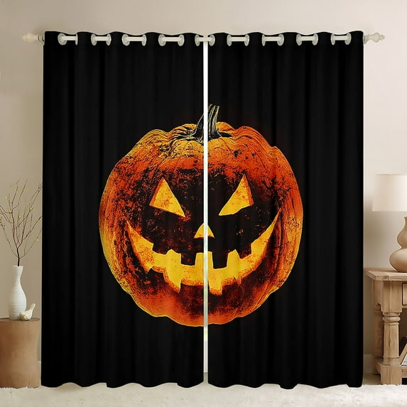 Feelyou 3D Gothic Pumpkin Blackout Curtains Set of 2 (52x84 Each), Black Orange Window Curtains, Happy Halloween Curtains and Drapes, Window Curtains Room Decor