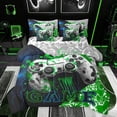 thumbnail image 1 of Feelyou 3D Green Gamepad Bedding Comforter Set 7 Pieces for Kids, Artwork Fashion Honeycomb Full Bedding Set, Video Gaming Controller Reversible Fitted Sheet Flat Sheet, Luxury Bedroom Decor, 1 of 7