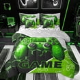 thumbnail image 1 of Feelyou 3D Green Gamepad Bedding Comforter Set 7pcs for Kids, Neon Glowing Honeycomb Queen Bedding Sets, Video Gaming Controller Reversible Queen Sheet Sets, Breathable Home Decor, 1 of 7