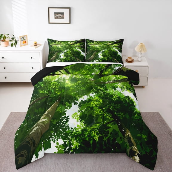 Feelyou 3D Green Tree Bedding Comforter Set for Teen, Leaf Plant Botanical Twin Comforter Sets, Nature Scenery Reversible Bedding Set, Super Cozy Room Decor, 2 Pieces
