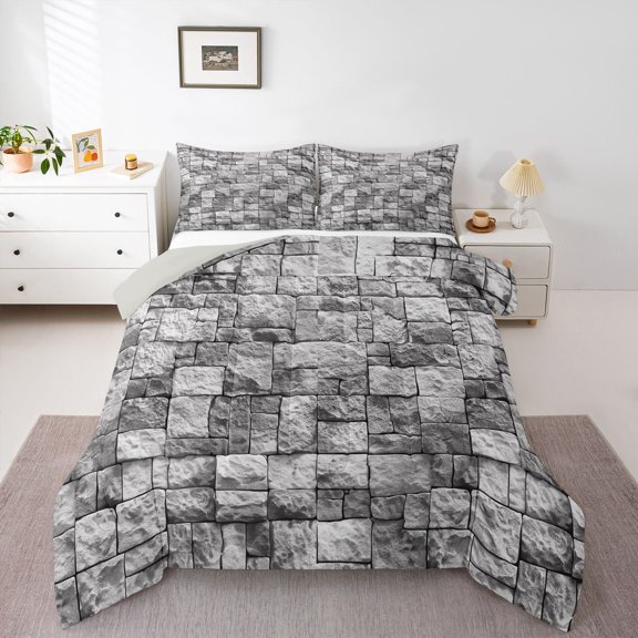 Feelyou 3D Grey Stone Twin Comforter Sets, Modern Abstract Rectangle Bedding Set, 2pcs