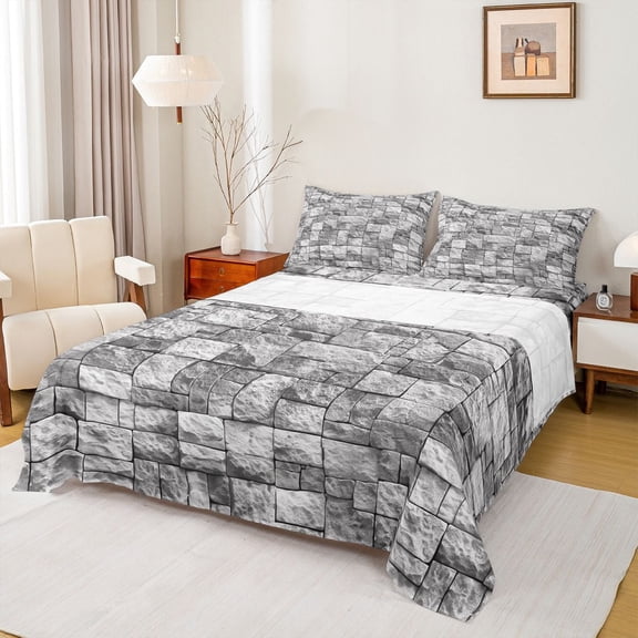 Feelyou 3D Grey Stone Twin Sheet Sets, Modern Abstract Rectangle Bedding, 3pcs