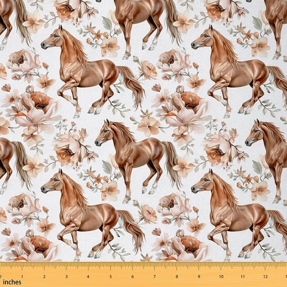 Feelyou 3D Horse Animal Fabric by the Yard 2 Yards, Vintage Rose Floral Room Decor Fabric by the Yard, Retro Fashion Fabric for Sewing, Lightweight Room Decor