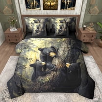 Feelyou 3D Jungle Bear Twin Bedding Sets 7pcs, Tree Leaf Botanical Bedding Comforter Set