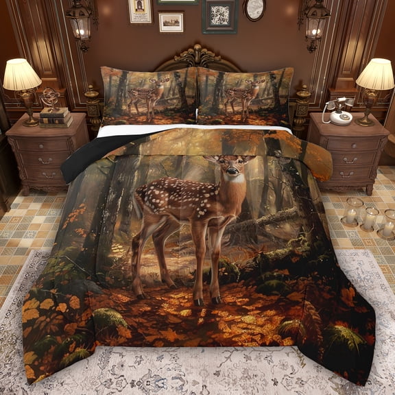 Feelyou 3D Jungle Deer Twin Comforter Sets, Tree Leaf Botanical Bedding Set, 2-Piece