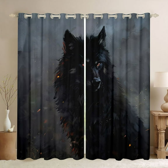 Feelyou 3D Jungle Wolf Curtains Pack of 2 (42x84 Each) for Teens, Woodland Wildlife Lover Curtains Blackout, Rustic Animal Theme Bedroom Curtains, Window Curtains Bedroom Decor