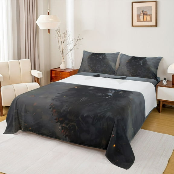 Feelyou 3D Jungle Wolf Twin Sheet Sets for Teens, Woodland Wildlife Lover Twin Fitted Sheet, Rustic Animal Theme Flat Sheet, Luxury Bedroom Decor, 3-Piece